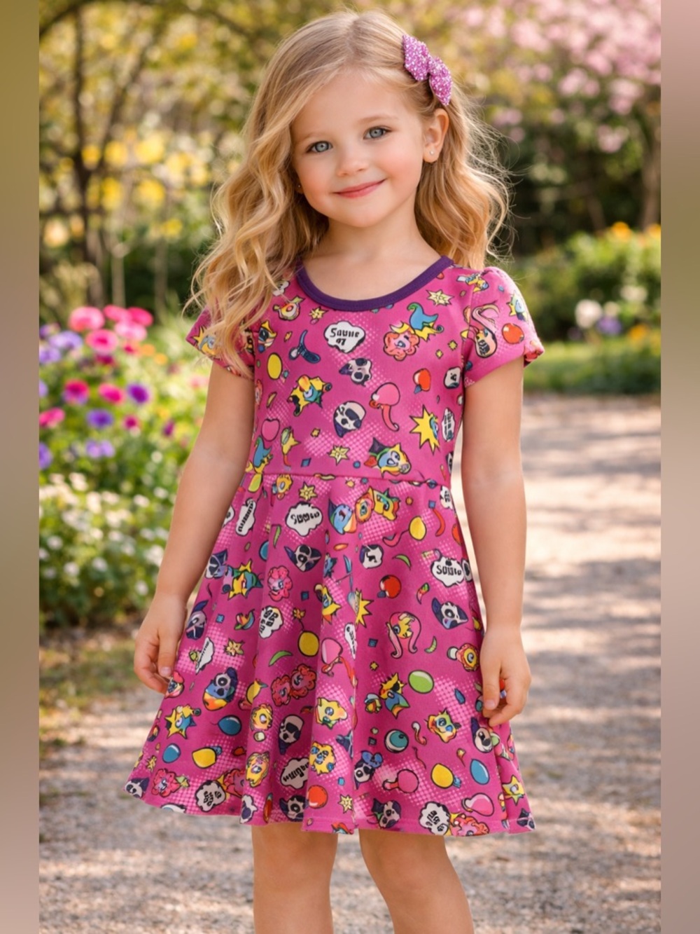 My Little Pony Girls Dress Size 4-5 Pink Cartoon Print Skater Dress Cute Casual